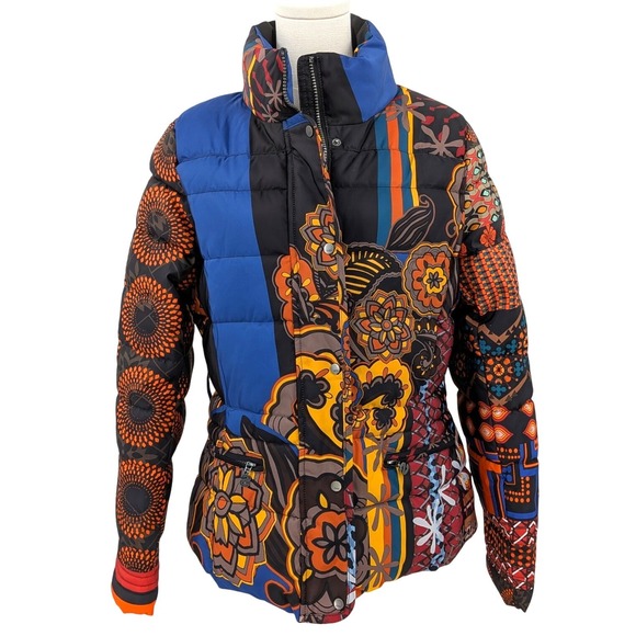 Desigual Jackets & Blazers - Desigual Puffer Jacket Women's 40 Multicolor Patchwork Print Statement
